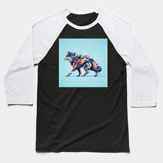 a wolf, minimalistic colorful organic forms, energy, assembled, layered, depth, alive vibrant, 3D, abstract, on a light blue background Baseball T-Shirt by blue-koala